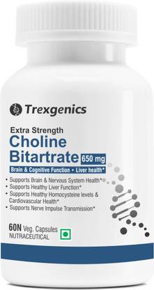 Trexgenics Choline bitartrate 650mg Cognitive Function,Fat Metabolism,Brain Health(60Vcaps)