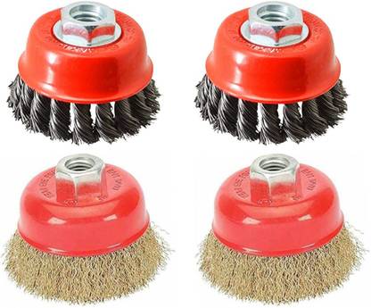 Kshivi Combo of Twisted Cup Brush and Brass Circle Wire Brush for 4 inch Angle Grinder Wheel Brush