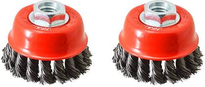 Kshivi Wire Cup Brush & Brass Crimped Brush Combo for 4" Angle Grinder Thread Size: M10 Wheel Brush