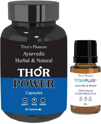 Thor's Pleasure Thor Power 60 Capsule & Titan Plus+ Oil 100% Ayurvedic and Herbal For Men.