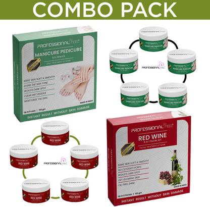 PROFESSIONAL FEEL MANICURE PEDICURE+RED WINE Facialkit 5 in 1, Instant Result Without Skin Damage,