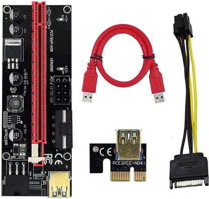 Tobo VER009S PCIE Riser Express Cable 1X to 16X (Dual-6pin / MOLEX) with Led Graphics Extension Ethereum ETH Mining Powered PCI-E Riser Adapter Card, with 24inches USB 3.0 Cable (VER009S) DDR2 2 GB NVIDIA Chipset 30 bit 64 MHz Graphics Card