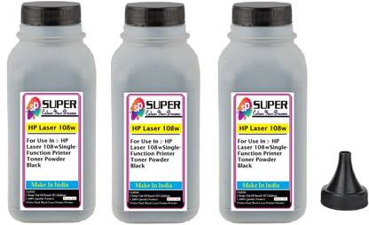 SUPERC HP Laser 108w Printer Series Toner Refill Pack Of 3 Bottle With Nozlle 80 gms Black Ink Toner Powder