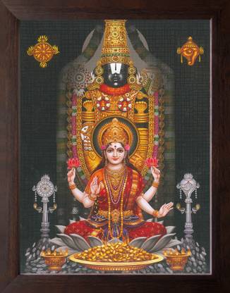 Artisan Cart Lord Venkateswara with Lakshmi ji , HD Printed Picture with Frame. Digital Reprint 9 inch x 7 inch Painting