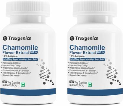 Trexgenics CHAMOMILE 1.2% Apigenin 600 mg Sleep, Insomnia, Anxiety, Kidney support(60Vcaps)