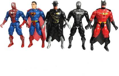 QBIC Action Figure Set of 5 Combo / Spiderman, Superman, Batman, Venom, zorro figure