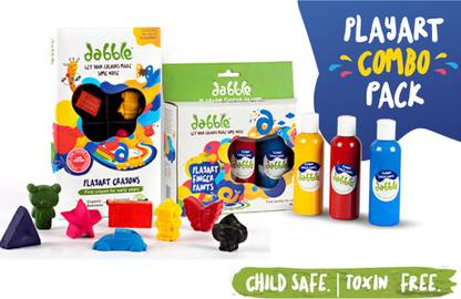 Dabbleplayart Gift Set Combo Pack, Organic Beeswax Crayons Multiple Fun Shapes and Non Toxic Finger Paints in 3 Primary Colours for Toddlers Making it a Perfect Birthday or Return Gift (Paint & Shape of 8)