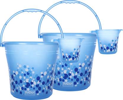 RATAN Frosty Bubble Print Blue Bathroom Set Pack of 4 (Bucket x 2, Mug x 2) 20 L Plastic Bucket