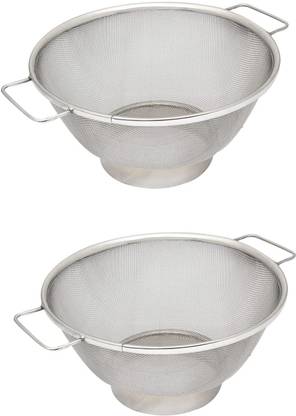 BELOFTE Stainless Steel Double Mesh Fruits Strainer with Handle Kitchen Bowl(Set of 2) Colander