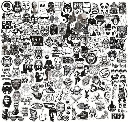PIXELARTZ Black & White Theme Styling Doodle DIY Vinyl Stickers for Guitar Sticker