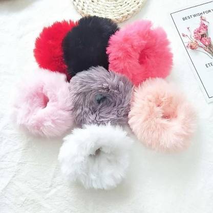 Elastic Fluffy Hair Scrunchies for Girls, Pack of 07 Pc (Multicolor) Rubber Band