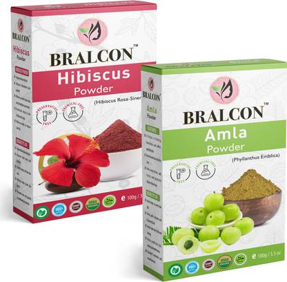 BRALCON Organic Amla/Gooseberry Powder, Hibiscus Powder Combo -200g (100g x 2 Pack)