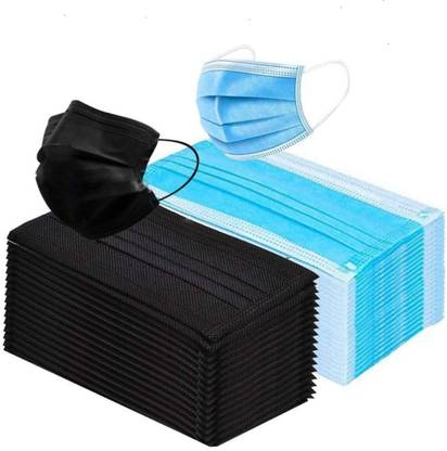 DM SPECIALLY FOR SPECIALIST - Combo Pack of 3 Layer Surgical Mask | 3 Ply Disposable Face Masks | with Nose Clip Pin | 99% Anti Bacterial | Medical Grade 100 Blue & 100 Black Surgical Face Mask Water Resistant Surgical Mask