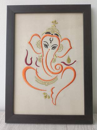 Digitizingmart Ganpati/Ganesh Photo Frame With Machine Made Embroidery Design, Size 8x11 inch Religious Frame