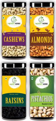 Hobby Herbs Almonds , Cashew , Pistachios & Black Raisins Combo 400gm | DryFruits Combo | Almonds, Cashews, Raisins, Pistachios
