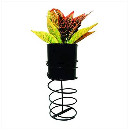 Almadeen Crafts Round Spring Shape Black Planter with Pot Plant Container Set