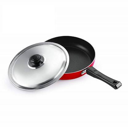 RBGIIT Dual Coating Gas Compatible Aluminium Fry Pan with Stainless Steel Lid Kd4 Pot 23 cm diameter 1.5 L capacity with Lid