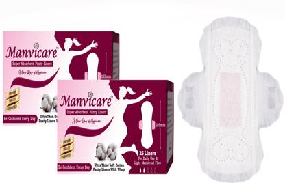 manvicare Biodegradable Panty Liners/ Mini Pads with Wings - 50 Liners - Size 185mm Pantyliner