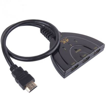 Crystonics HDMI Splitter 4K*2K 3D Mini 3x1 HDTV Pigtail Switch with 50cm HDTV Cable Media Streaming Device