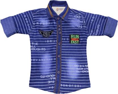 Boys Printed Casual Blue Shirt