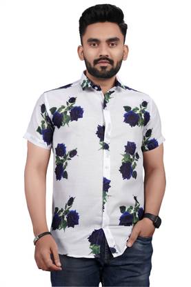 Men Floral Print Casual White Shirt