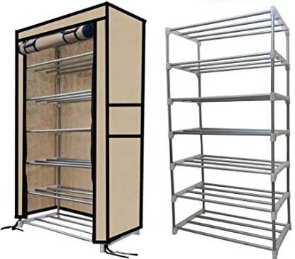 SANAMSTORE 6 Layer Metal Pipe with Non-Woven Fabric Cover Shoe/Toy/Books Rack-Beige Metal Collapsible Shoe Stand