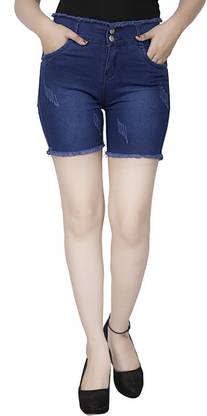 Solid Women Denim Dark Blue Denim Shorts