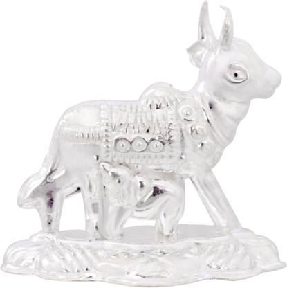 KMJ pure silver cow and calf idol for puja, kamdhenu cow for home and gifting purpose (wt. 10gm) Decorative Showpiece  -  3.8 cm