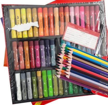 FABER-CASTELL Majestic Basket 50 Shades Oil Pastels Alongwith Triangular Shape Colour Pencils