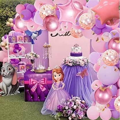 Bash N Splash Solid Pink & Purple Party Decoration balloon garland kit chrome Confetti & Butterfly Balloon