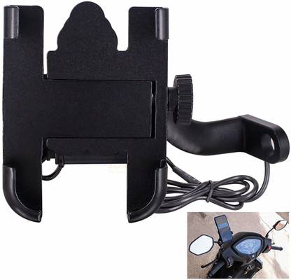 RoyalWolf UNIVERSAL MIRROR FITTING MOBILE HOLDER WITH USB CHARGER Bicycle Phone Holder