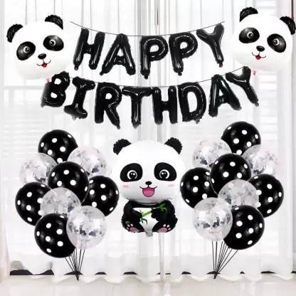 Shmaya HAPPY BIRTHDAY PARTY DECORATION SET THEME OF PANDA (Set of 34)