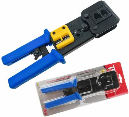 Mak World Crimping Tool for Pass Through Connector RJ11 & RJ45 Plugs Networking Cat5e Cat6 Pass Through Crimping Tool Cordless Crimper