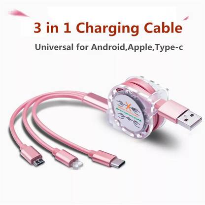 UNIQUE WORLD USB Type C Cable 1.2 m 3in1 Retractable USB Charging Cable Multi-Device Fast Charger U15