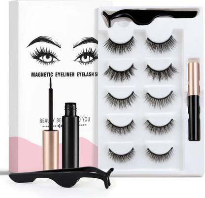Vinayakart 5 Pair Reusable 3D Magnetic False Eyelashes Kit with Eyeliner ( 07/08/10/14/15)