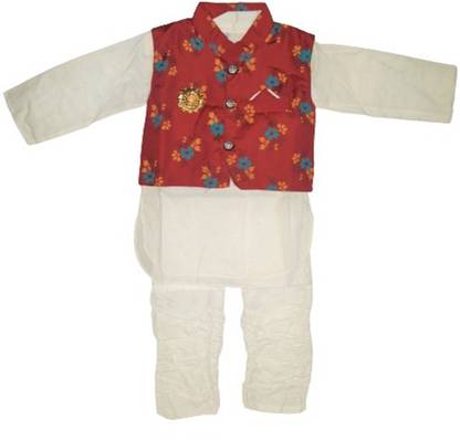 Baby Boys Cotton Blend Kurta, Waistcoat and Pyjama Set