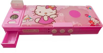 Saunidh HELLO KITTY Password Lock 2 Side Open Geometry for Boys & Girls for School, Return Gift Art Plastic Pencil Box