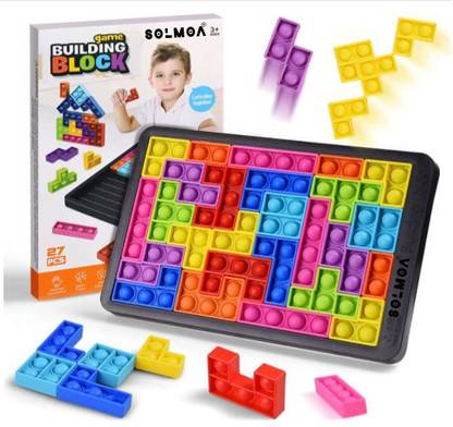 Rjshop Pop It Puzzle Sliding Blocks Game - Silicone Building Blocks Push Pop Bubble Toy