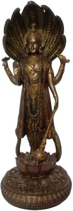 Craftghar Bonded Bronze Lord Vishnu with Naag Idol Statue, Height 12 Inch, Brown Decorative Showpiece  -  30.48 cm