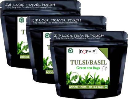 dophie Tulsi Green tea bag (150 bags) in easy to carry zip lock pouch [Pack-3 ] Tulsi Green Tea Bags Pouch