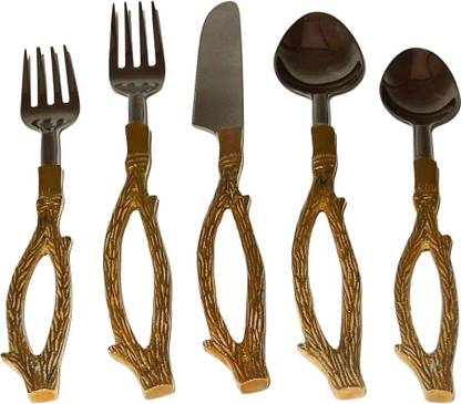 KHAZCO Flatware Serving Set Stainless Steel, Brass Cutlery Set