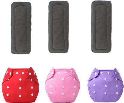 Shopping Slang Washable Reusable 3 Cloth Diapers With 3 Insert Pads - M