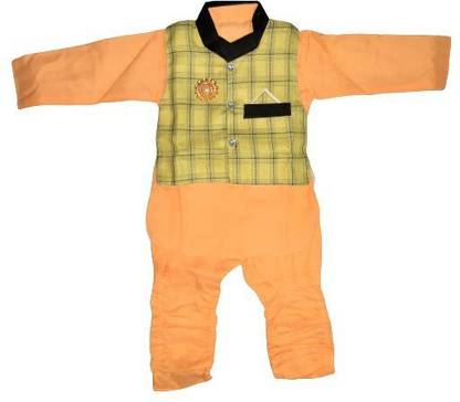 Boys Cotton Blend Kurta, Waistcoat and Pyjama Set