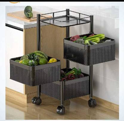 EVERSUN 3layer 360Degree Rotating Trolley Iron Kitchen Trolley