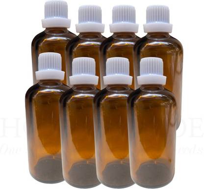 HOMEOTRADE Amber Glass Bottles for Essential Oils 12PCS Euro Dropper 100mL & WHITE FLAT Cap Laboratory Dropper Bottle