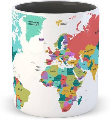 VEENI World Map Print Tea & Coffee 350ml Ceramic for Couple's Ceramic Coffee Mug
