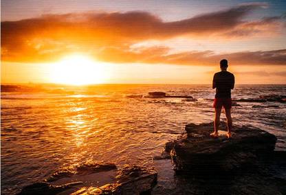 Poster Man Standing On Mountain Sunrise Large Poster (36 X 24 Inch, Multicolour) Fine Art Print