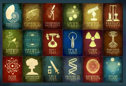 Poster Scientists Newton Albert Einstein Nikola Tesla Faraday Large Poster (36 X 24 Inch, Multicolour) Fine Art Print