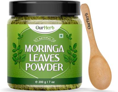OurHerb Pure & Natural Moringa Leaves Powder for Healthy Life with Wooden Spoon - 200g