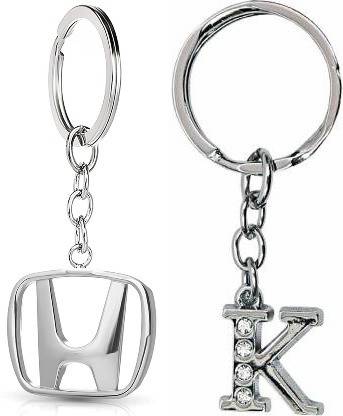 Deethyas Fashion Pack of 2 Hondaa Logo And Alphabet K letter Stone Decorative Metal keychain Key Chain
